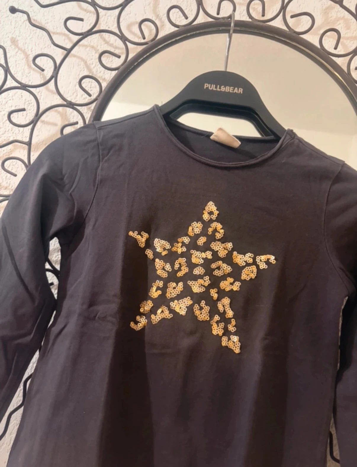 Zara Girls anthracite gray long-sleeve T-shirt with golden sequin star 7-8 years – photo 3